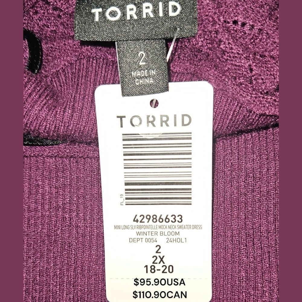 Torrid 2X Plum long sleeve Mock Neck Pointelle Midi Sweater Dress NWT - Picture 12 of 15